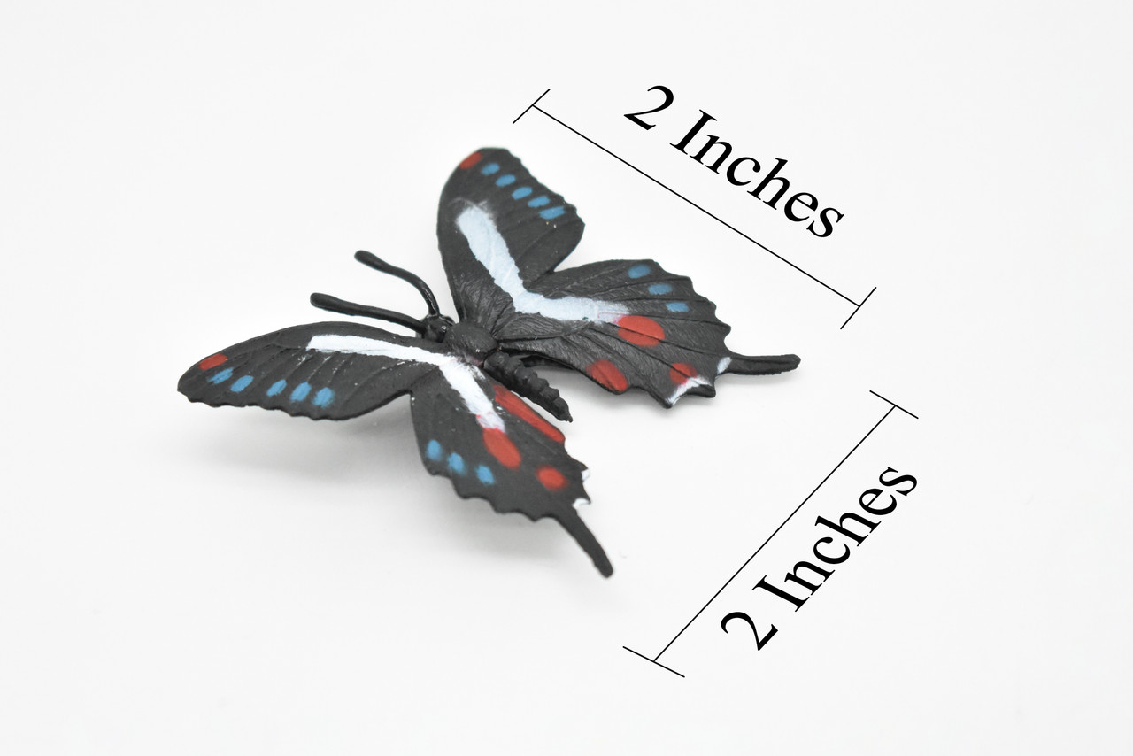 Butterfly, Black, White, Blue, Red Very Nice Rubber Toy   2"     F4492 B46