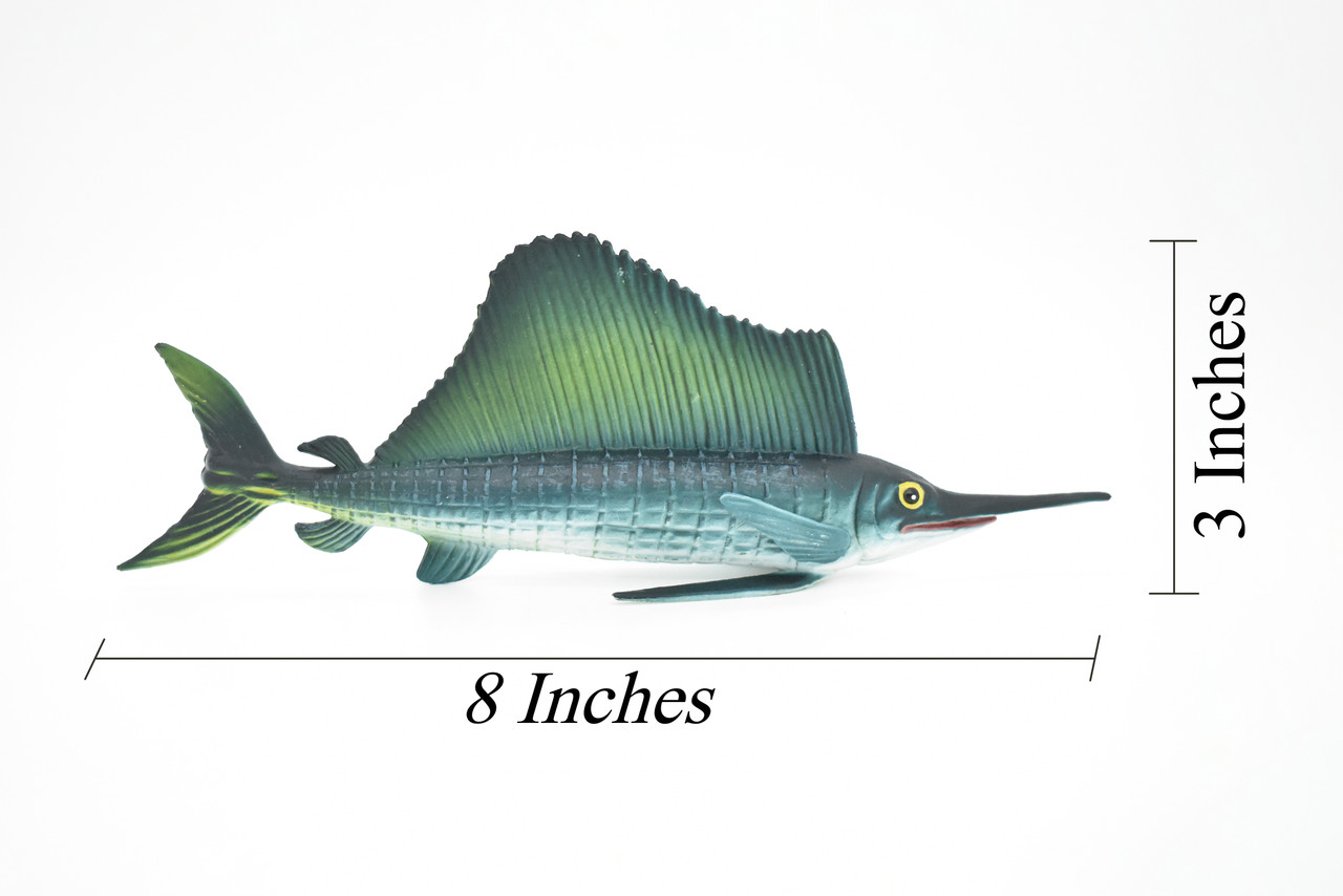 Sailfish, Billfish, Very Realistic Rubber Figure, Model, Educational, Animal, Hand Painted Figurines,     8"     CH014 BB70