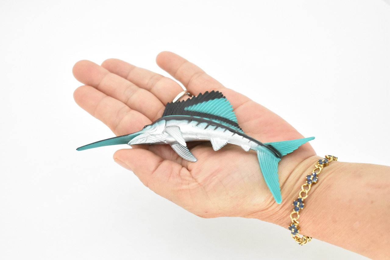 Sailfish, Striped, Billfish, Very Realistic Rubber Figure, Model, Educational, Animal, Hand Painted Figurines,     6"     CH026 BB73