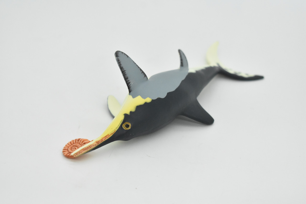 Icthyosaur, Biting Ammonite, Prehistoric Fish, Museum Quality, Rubber Fish, Hand Painted, Realistic Toy Figure, Diorama Model, Kids, Educational, 8 Inches. 