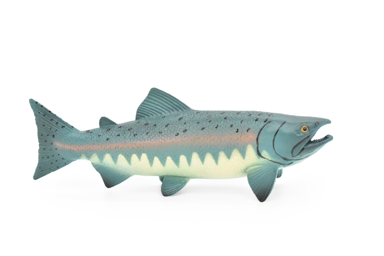 Salmon Toy, King, Chinook, Fish, Very Realistic Rubber Figure, Model, Educational, Animal, Hand Painted Figurines,   7"    CH037 BB75