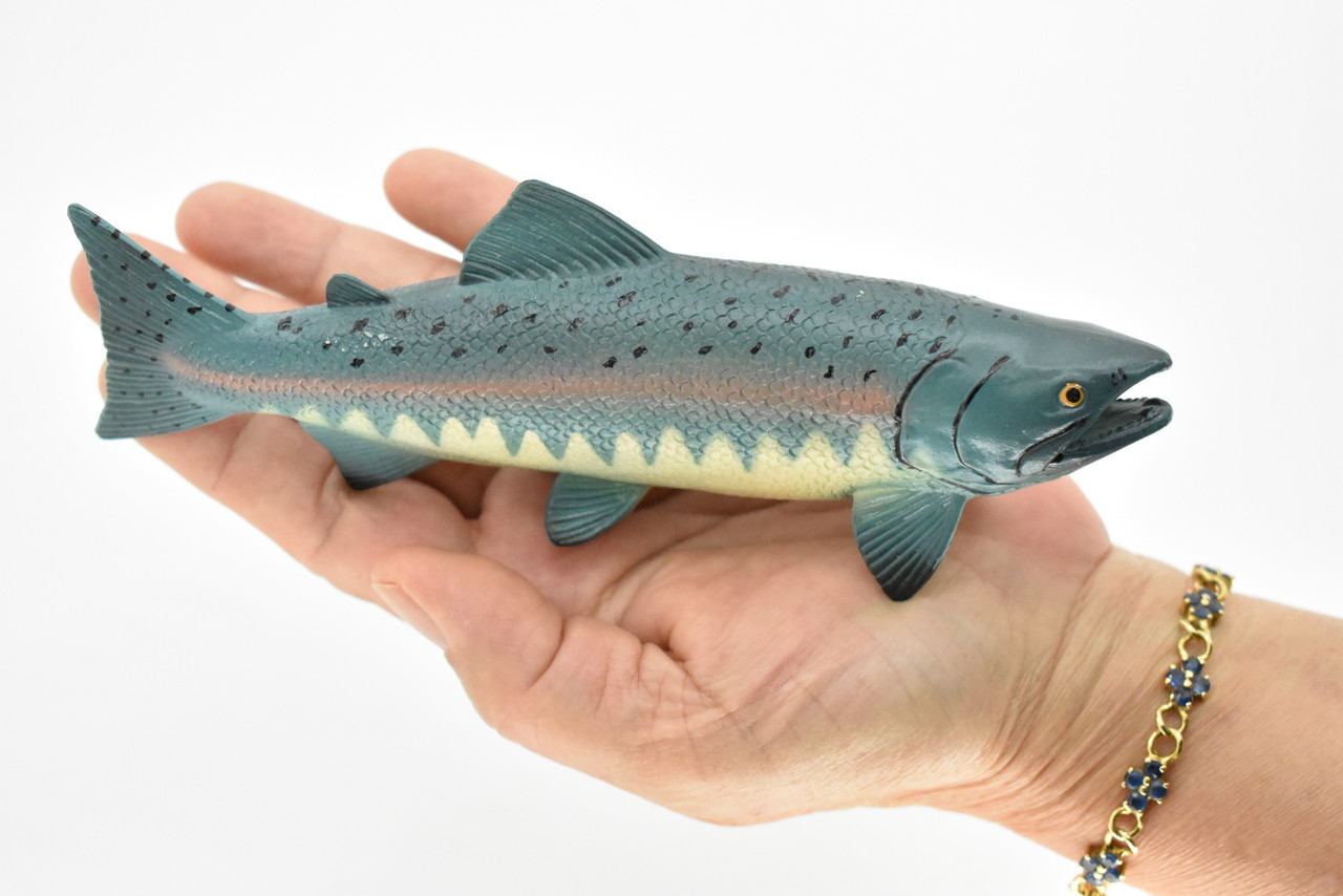 Salmon Toy, King, Chinook, Fish, Very Realistic Rubber Figure, Model, Educational, Animal, Hand Painted Figurines,   7"    CH037 BB75