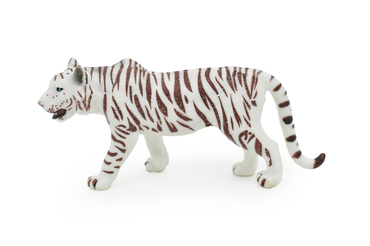 Tiger, White, Bengal, Siberian, Very Nice Design, Hand Painted, Educational, Rubber Animal, Realistic Toy Figure, Diorama Model, Kids,  5 Inches. 