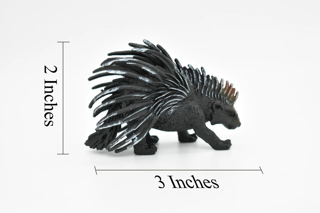 Porcupine, Quillpig, Porky, or Quillback, Very Realistic Rubber Figure, Hand Painted, Rubber Mammal, Realistic Toy Figure, Kids, Educational, 3 Inches. 