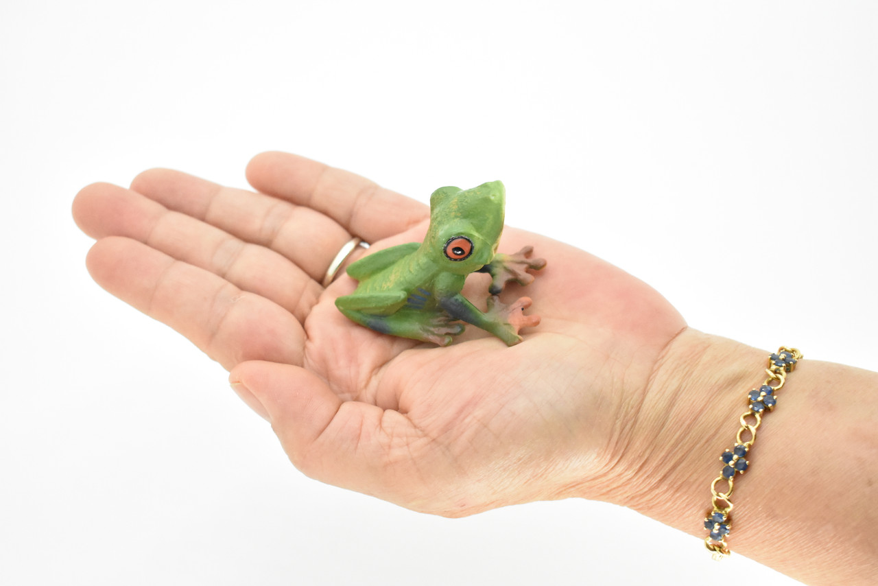 Frog Toy, Red Eyed Tree Frog, Very Realistic Rubber Figure, Model, Educational, Animal, Hand Painted Figurines,   2"    CH063 BB79