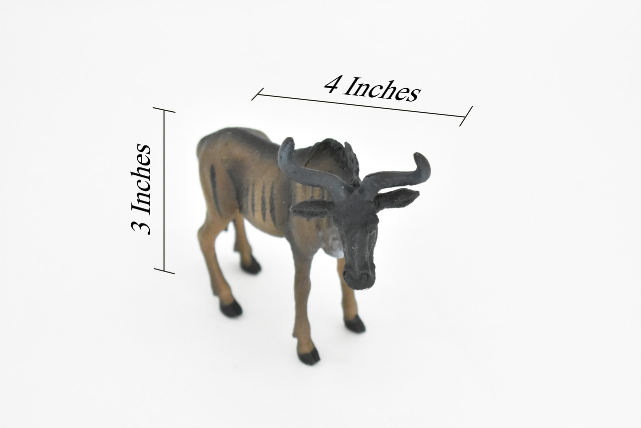 Wildebeest, Antelopes, Gnu, Museum Quality, Hand Painted, Educational, Rubber Animal, Realistic Toy Figure, Diorama Model, Kids, 4 Inches.