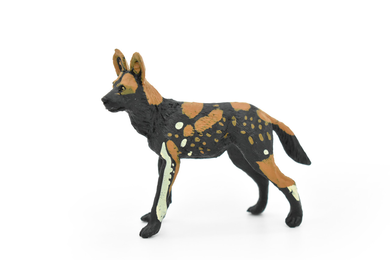 African Wild Dog Toy, Painted Dog, Very Realistic Rubber Figure, Model, Educational, Animal, Hand Painted Figurines,  4"    CH072 BB80 