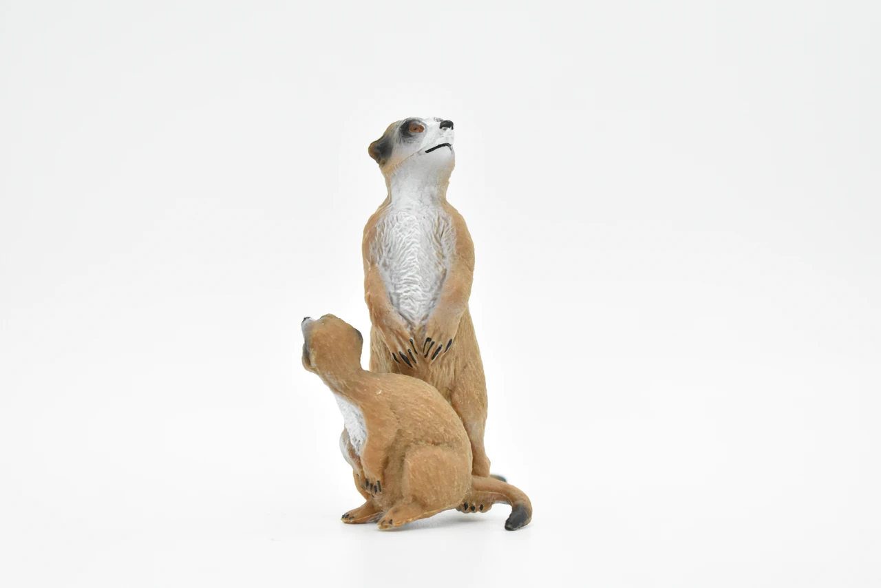 Meerkats, Mom and Baby, Mongoose, Museum Quality, Hand Painted, Educational, Rubber Animal, Realistic Toy Figure, Diorama Model, Kids,  3 Inches. 