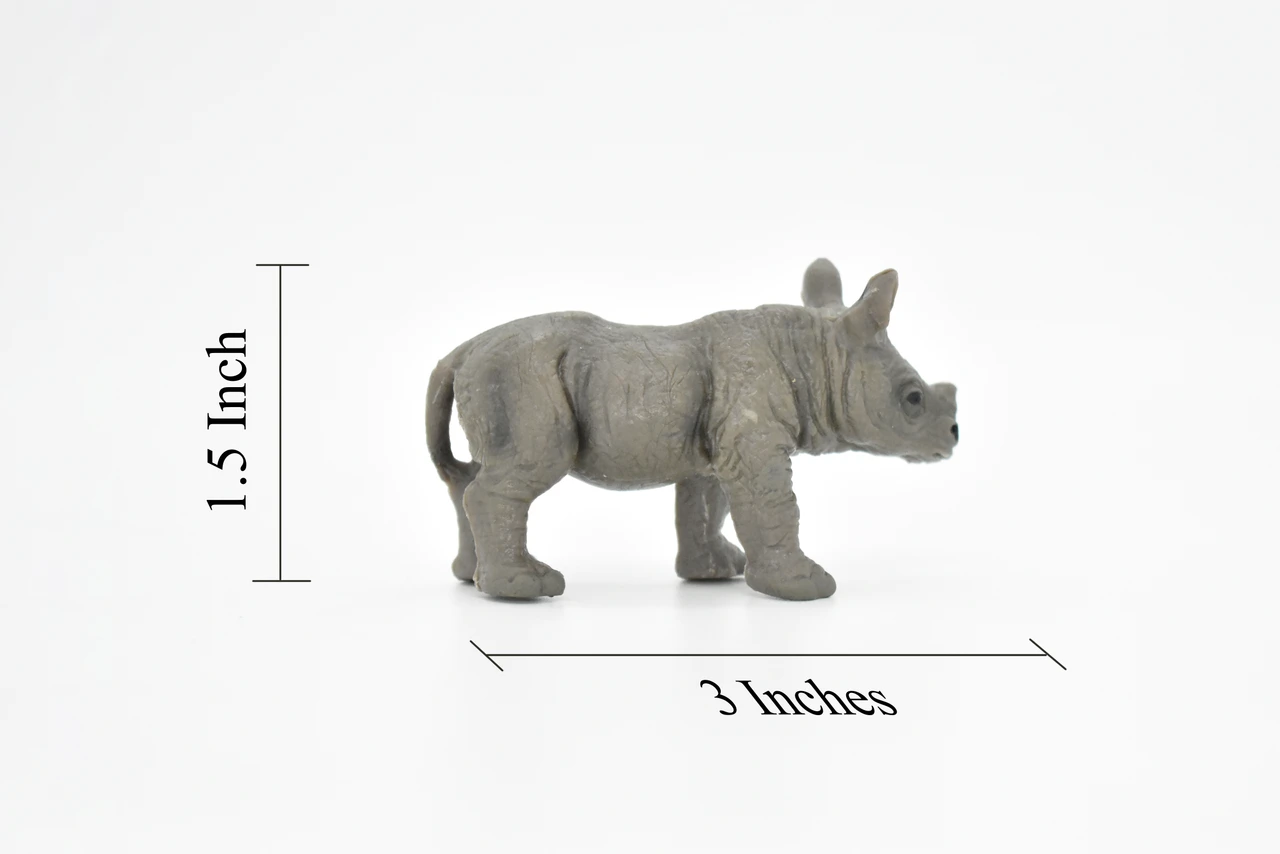 Rhino, Baby Rhinoceros, Museum Quality, Hand Painted, Educational, Rubber Animal, Realistic Toy Figure, Diorama Model, Kids,  3 Inches. 