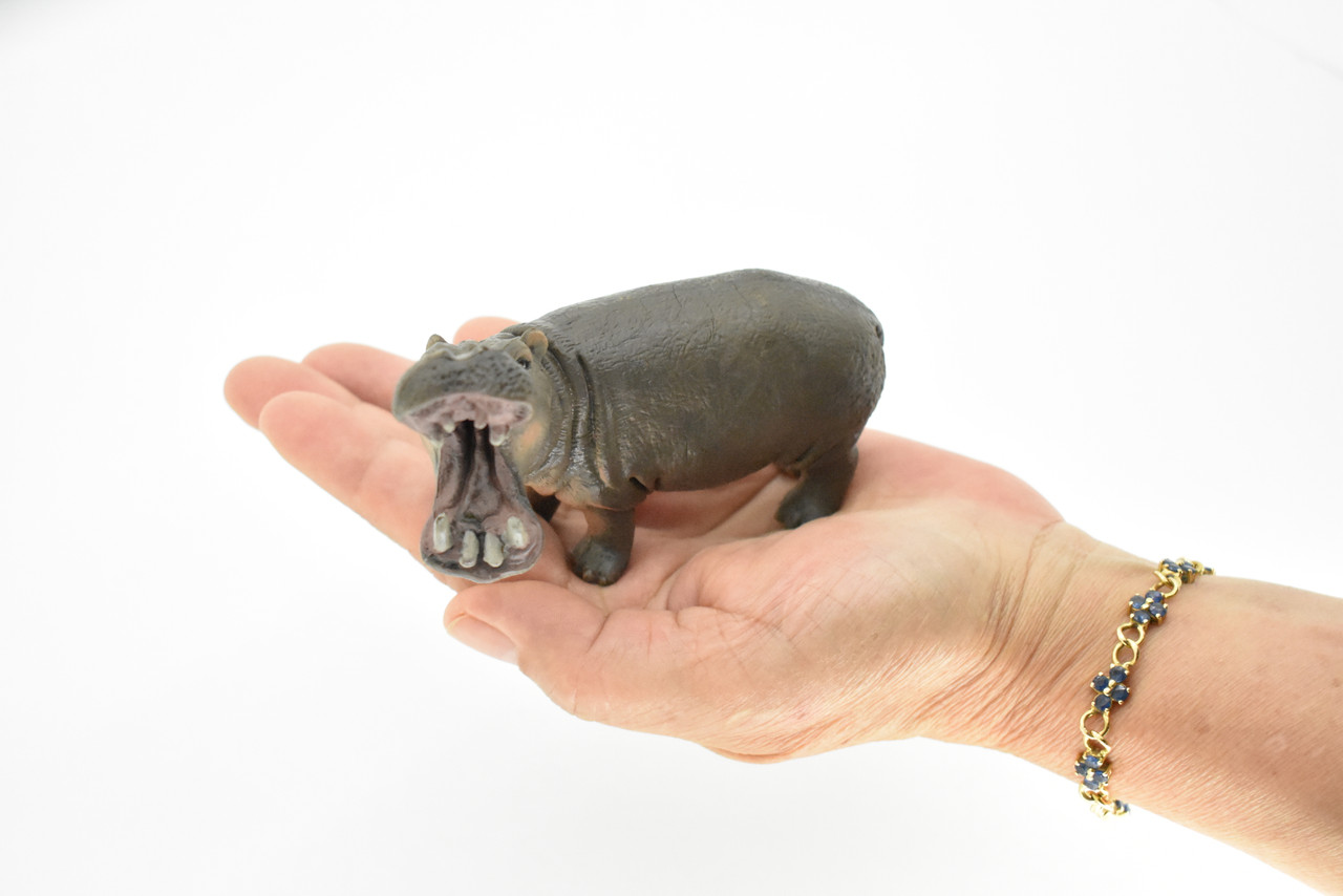 Hippo, Hippopotamus, Museum Quality, Hand Painted, Educational, Rubber Animal, Realistic Toy Figure, Diorama Model, Kids,  4.5 Inches. 