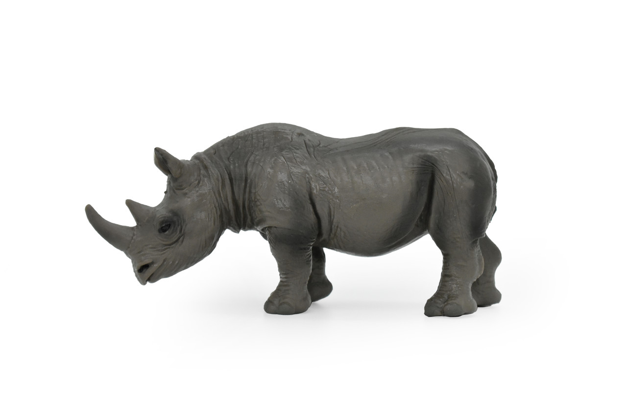 Rhino, Rhinoceros, Museum Quality, Hand Painted, Educational, Rubber Animal, Realistic Toy Figure, Diorama Model, Kids, 5 Inches. 