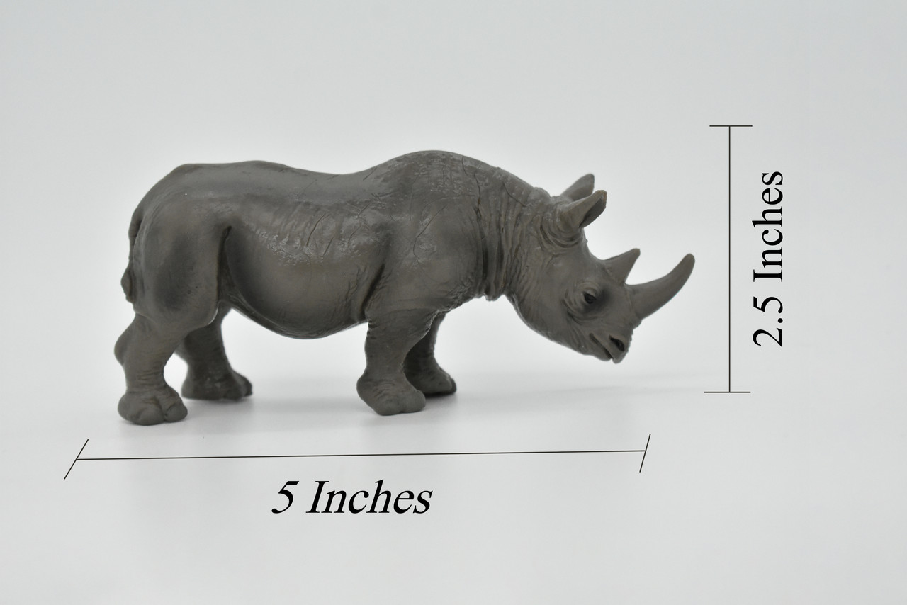 Rhino, Rhinoceros, Museum Quality, Hand Painted, Educational, Rubber Animal, Realistic Toy Figure, Diorama Model, Kids, 5 Inches. 