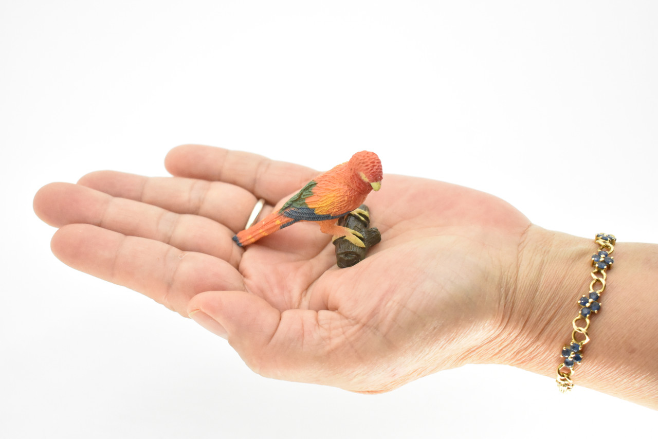 Parrot, Rose, Bird, Very Realistic Rubber Reproduction, Hand Painted Figurines     5.5"    CH138 B244