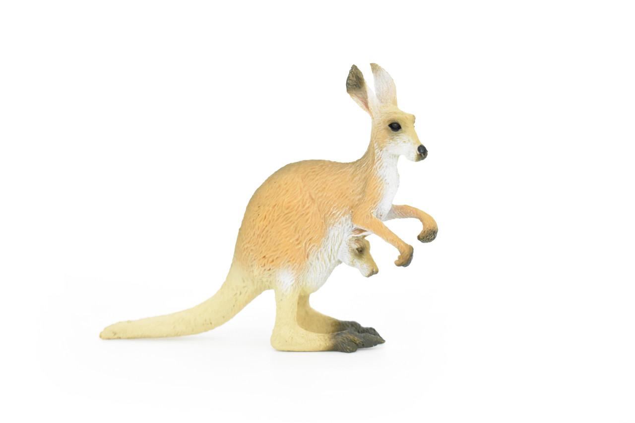 Kangaroo, Mother with Baby, Marsupial, Realistic Rubber Reproduction, Hand Painted Figurines    4.5"     CH149 B247  