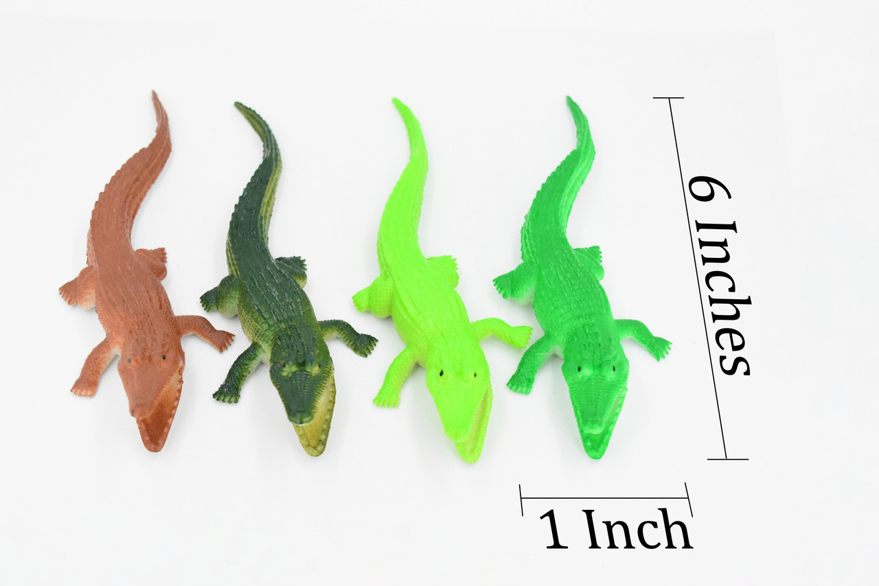 Crocodiles, Alligator, Set of 4 Different Colors,  Plastic Toy Reptile, Realistic Figure, Model, Replica, Kids, Educational, Gift,      6"      F6050 F379