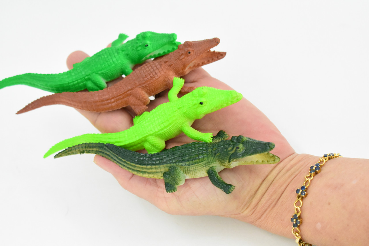 Crocodiles, Alligator, Set of 4 Different Colors,  Plastic Toy Reptile, Realistic Figure, Model, Replica, Kids, Educational, Gift,      6"      F6050 F379