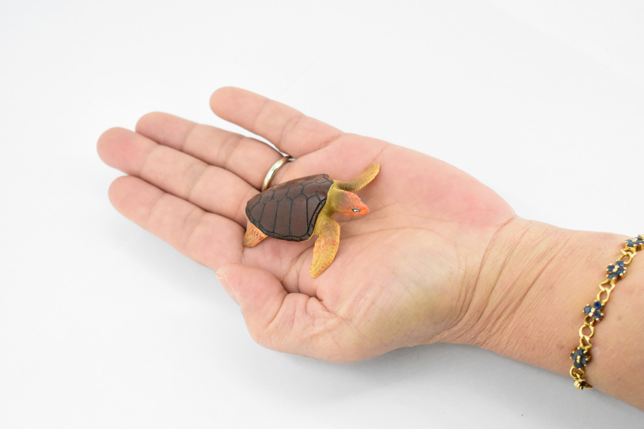 Loggerhead Sea Turtle, (Caretta caretta), Rubber Reptile, Hand Painted, Educational, Realistic Toy Figure, Diorama Model, Kids,  2 1/2 Inches. 