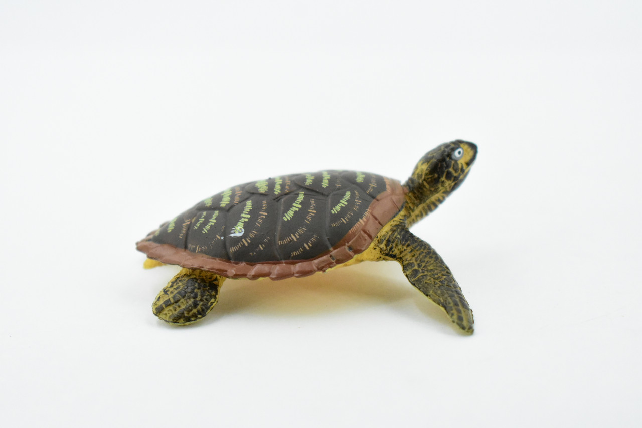 Hawksbill Sea Turtle, Rubber Reptile, Hand Painted, Museum Quality, Educational, Realistic Toy Figure, Diorama Model, Kids,  2 1/2 Inches. 