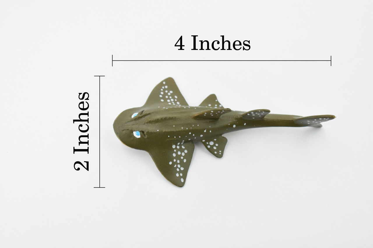 Guitarfish Shark, Shovelnose Ray, Rubber Fish, Hand Painted, Educational Design, Diorama Model, Toy, Kids,  4 Inches.  