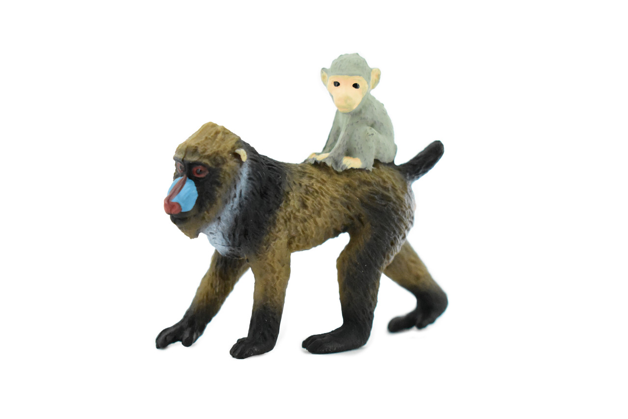 Mandrill With Baby, Baboons, Museum Quality, Hand Painted, Rubber Animal, Realistic Toy Figure, Diorama Model, Kids, Educational,   2 1/2 Inches.