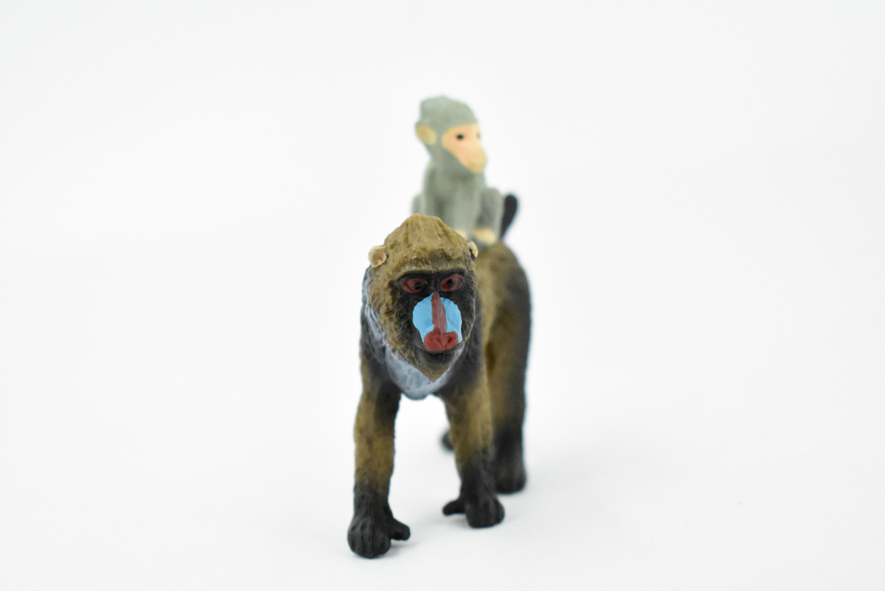 Mandrill With Baby, Baboons, Old World Monkeys, Rubber Animal, Realistic Toy Figure, Model, Replica, Kids, Hand Painted, Educational, Gift,      2 1/2"    CH425 BB109