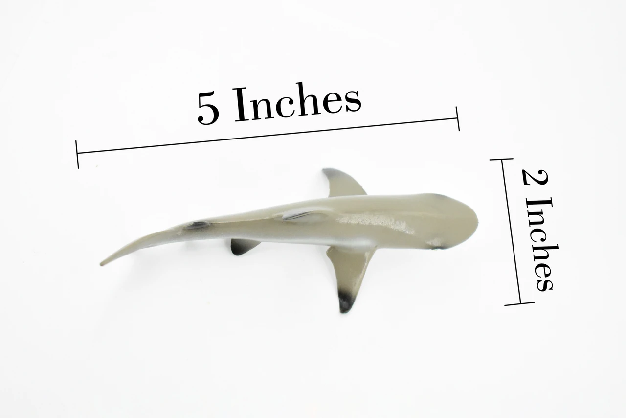 Black Tip Reef Shark, Museum Quality, Hand Painted,  Rubber Fish,  Educational, Diorama Model, Replica, Realistic Toy Figure, Kids, 5 Inches.
