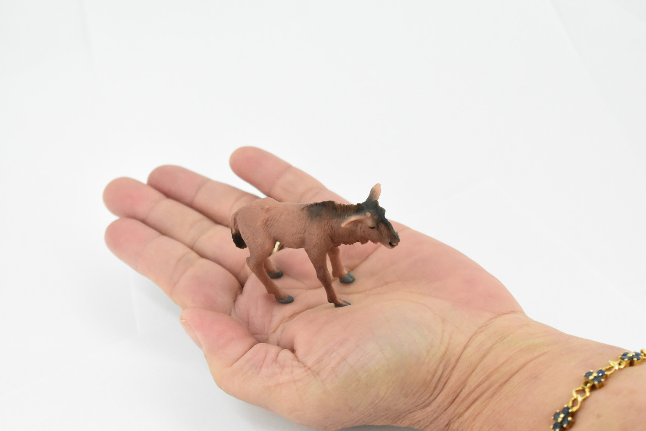 Wildebeest, Baby, Calf, Antelopes, Gnu, Museum Quality, Hand Painted, Educational, Rubber Animal, Realistic Toy Figure, Diorama Model, Kids, 2 1/2 Inches.