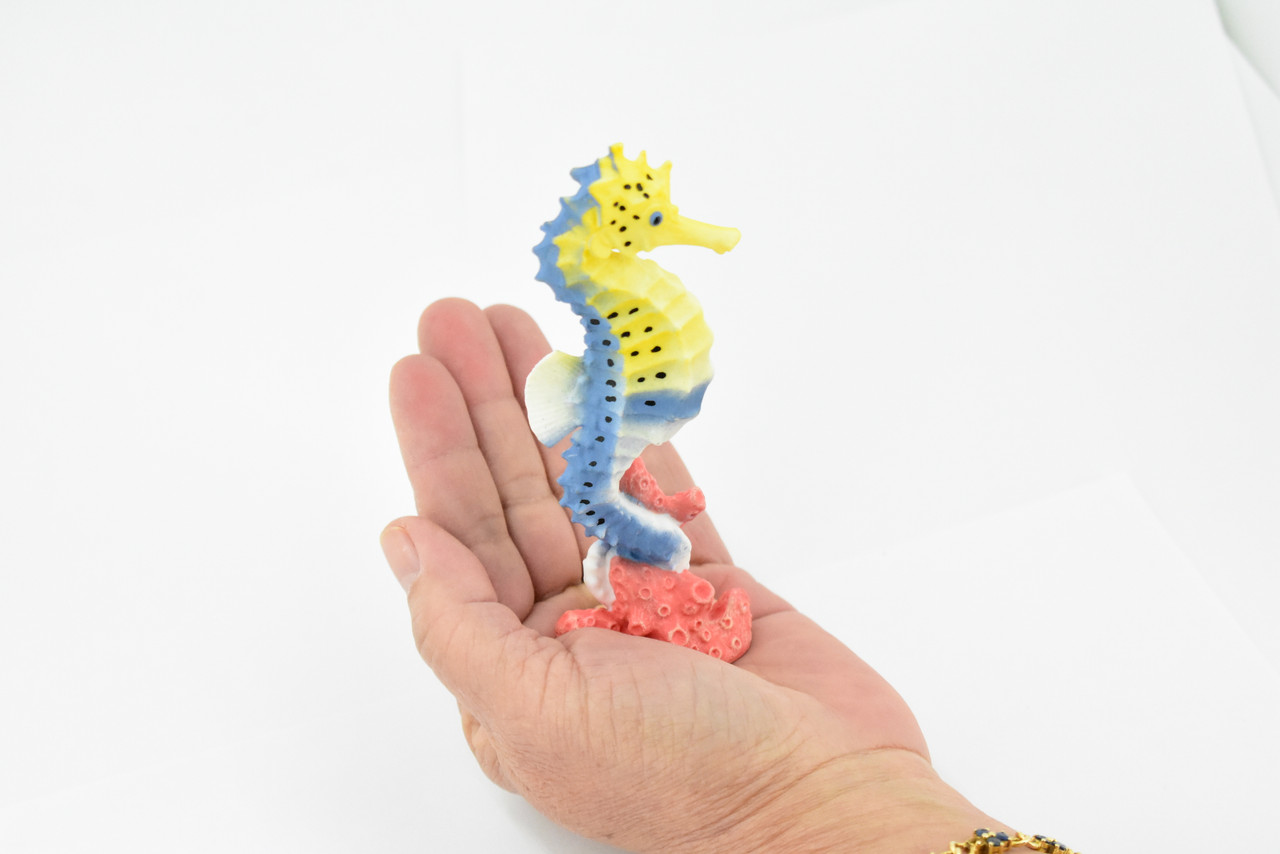 Seahorse, Sea-Horse, Sea Horse, Rubber, Museum Quality, Hand Painted, Realistic Toy Figure, Diorama Model, Replica, Kids, Educational,  5 Inches. 
