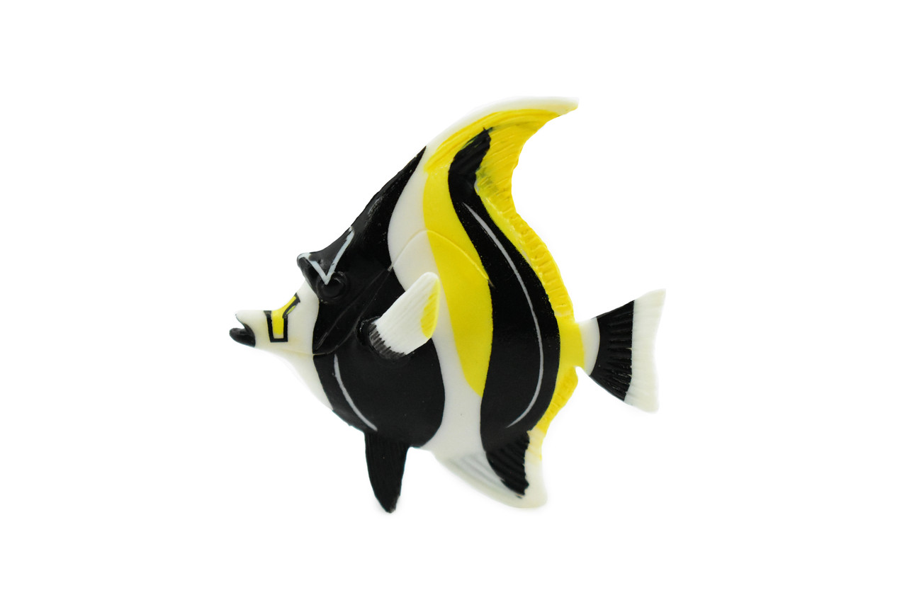 Moorish Idol, Angel Fish, Tropical, Rubber Fish, Hand Painted, Realistic Toy Figure, Model, Replica, Kids, Educational, Gift,      3"      CH451 BB114