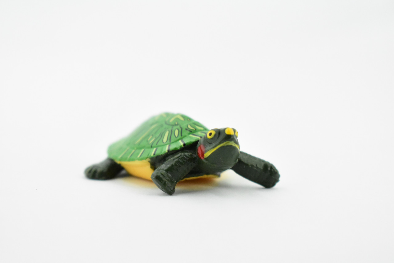 Turtle, Red Ear Slider Pond Turtle, Terrapin, Hand Painted, Museum Quality, Educational, Realistic Toy Figure, Diorama Model, Kids,  2 Inches. 