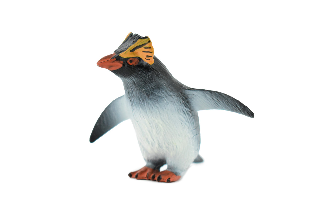 Penguin, Rockhopper Penguin, Rubber Bird, Hand Painted, Realistic Toy Figure, Model, Replica, Kids, Educational, Gift,       3"     CH463 BB114