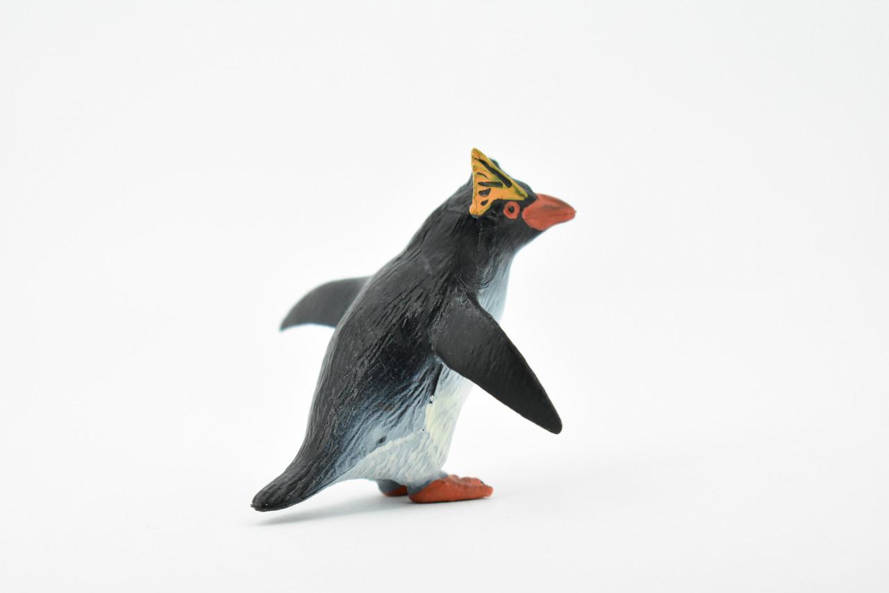 Penguin, Rockhopper Penguin, Rubber Bird, Hand Painted, Realistic Toy Figure, Model, Replica, Kids, Educational, Gift,       3"     CH463 BB114