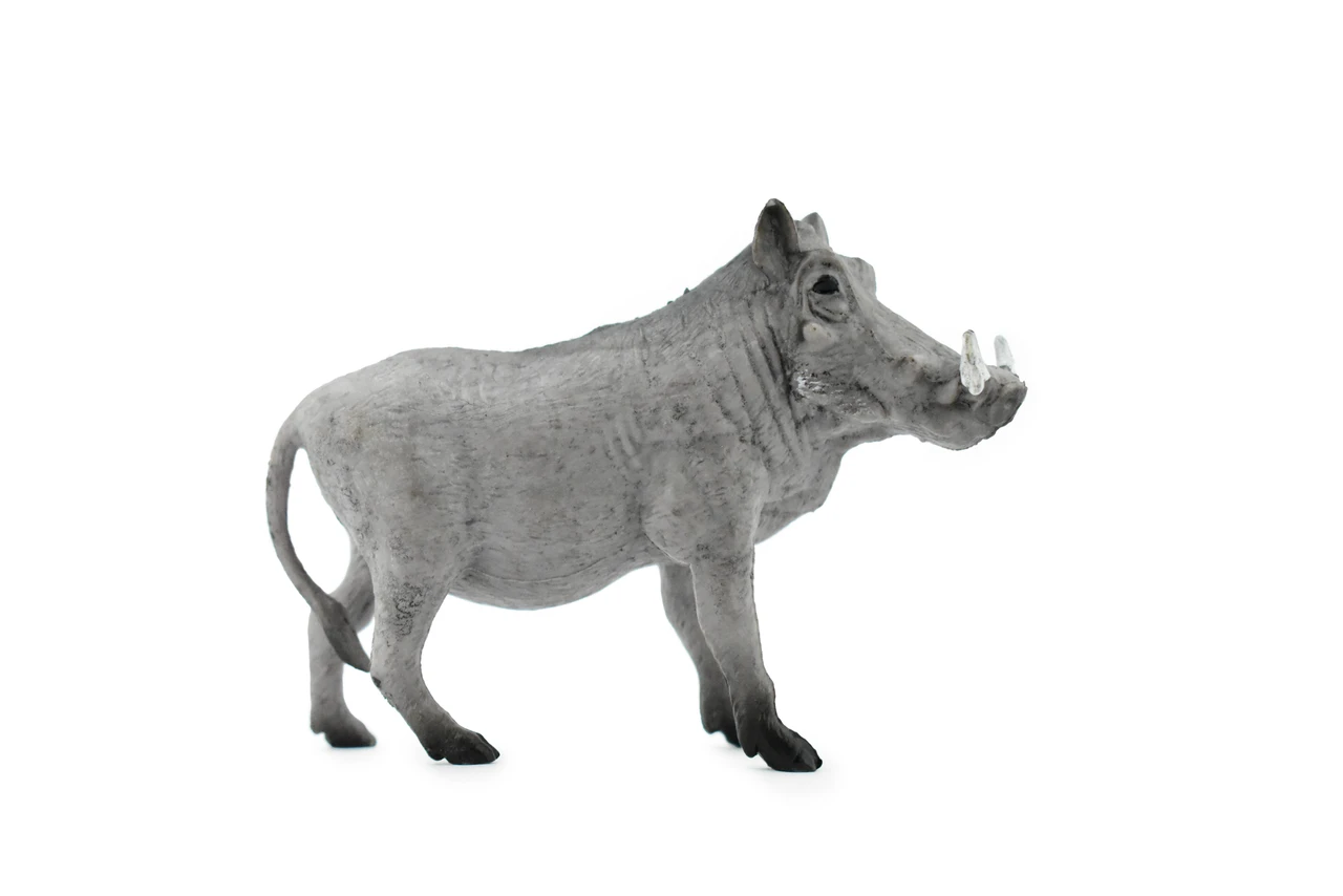 Warthog, Wart Hog, Wild Pig, Museum Quality, Hand Painted, Educational, Rubber Animal, Realistic Toy Figure, Diorama Model, Kids,  4 Inches.