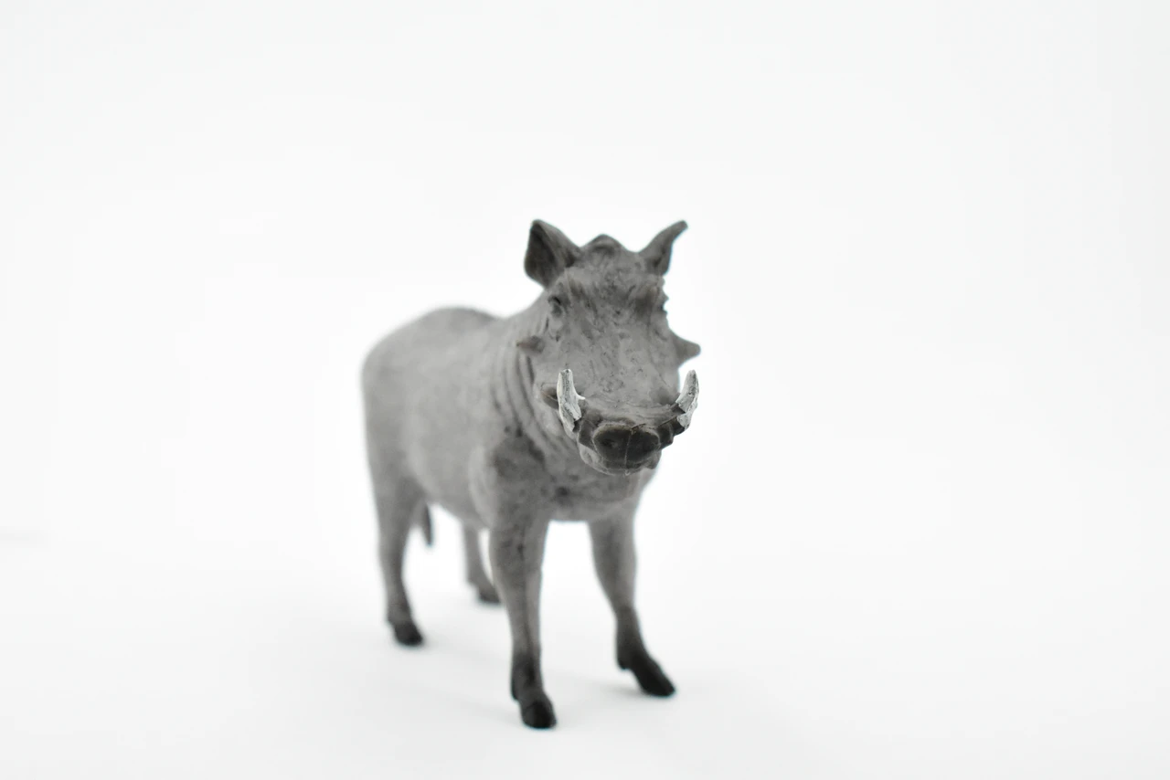 Warthog, Wart Hog, Wild Pig, Museum Quality, Hand Painted, Educational, Rubber Animal, Realistic Toy Figure, Diorama Model, Kids,  4 Inches.