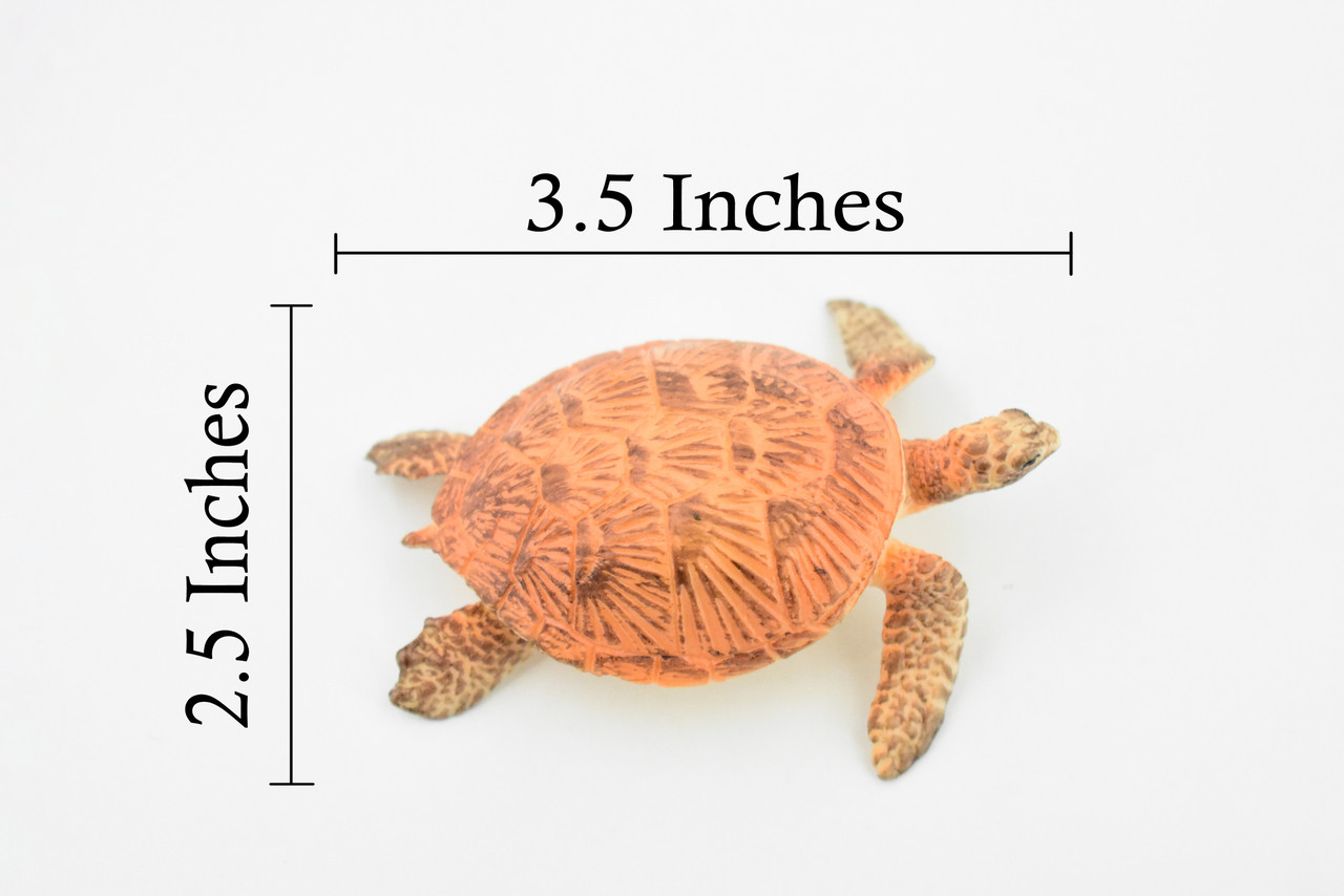 Turtle, Orange Sea Turtle, Young, Museum Quality, Hand Painted, Rubber  Reptile, Realistic Toy Figure, Model, Replica, Kids, Educational, Gift,    3 1/2"    CH248 BB123