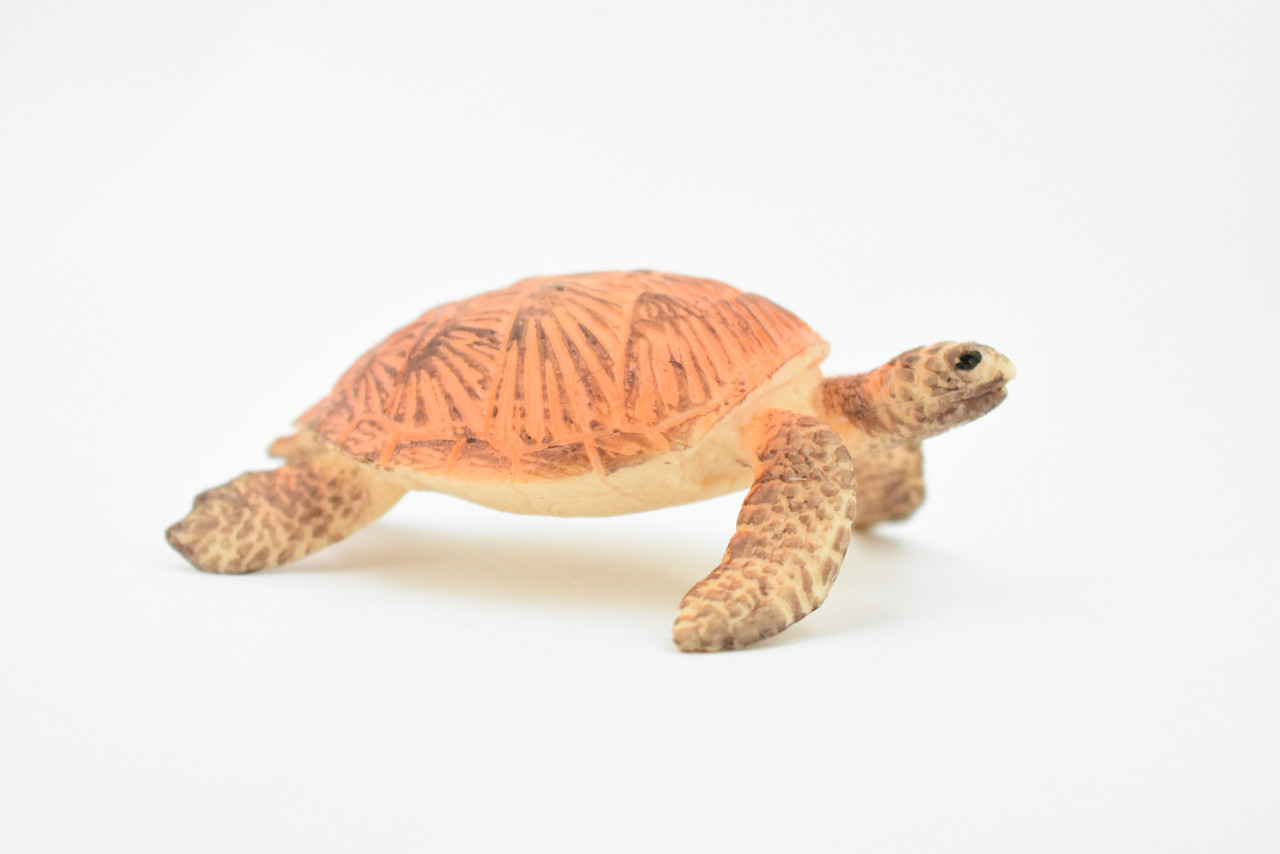 Turtle, Orange Sea Turtle, Young, Museum Quality, Hand Painted, Rubber  Reptile, Realistic Toy Figure, Model, Replica, Kids, Educational, Gift,    3 1/2"    CH248 BB123