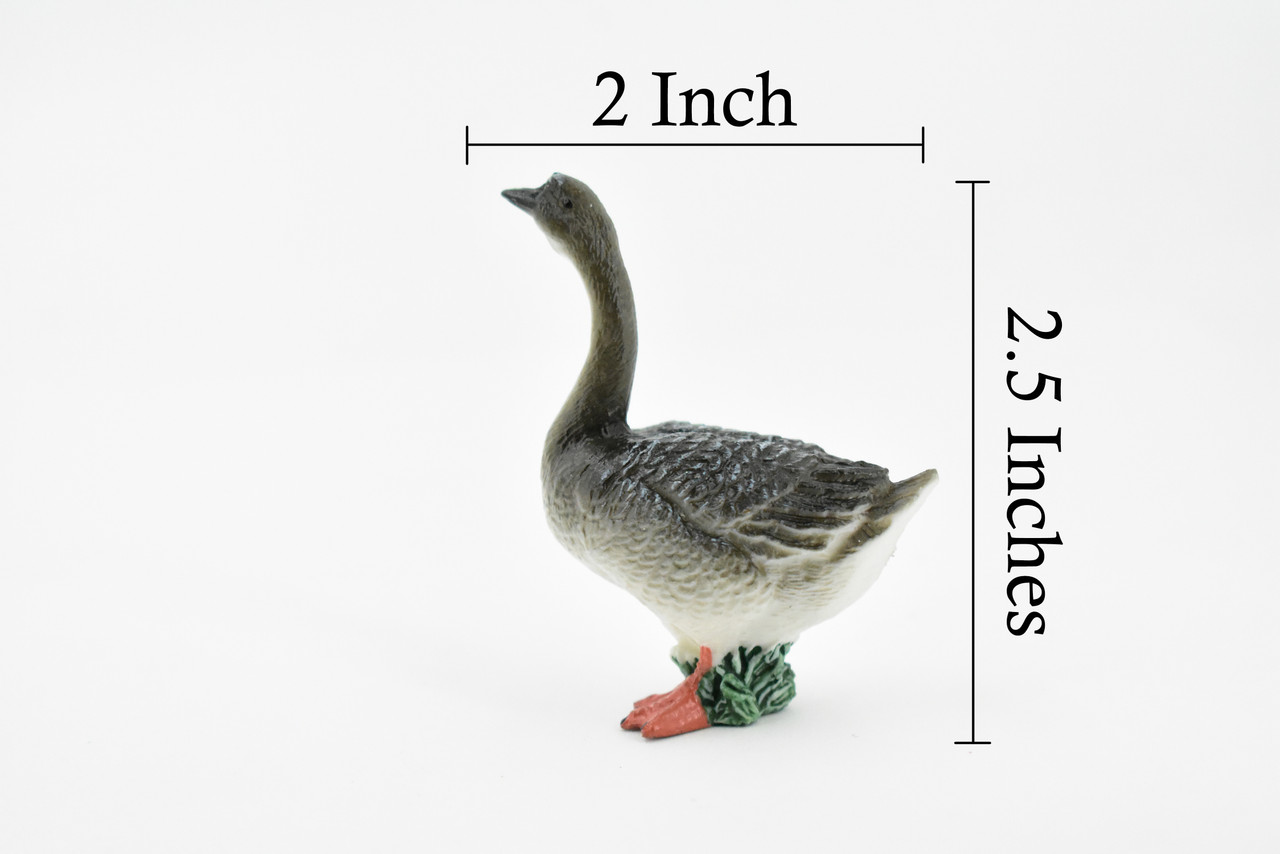 Goose, Grey Goose, Chinese, Hand Painted, Museum Quality, Educational, Hand Painted, Rubber Bird, Realistic Toy Figure, Diorama Model, Kids, 2 1/2 Inches. 
