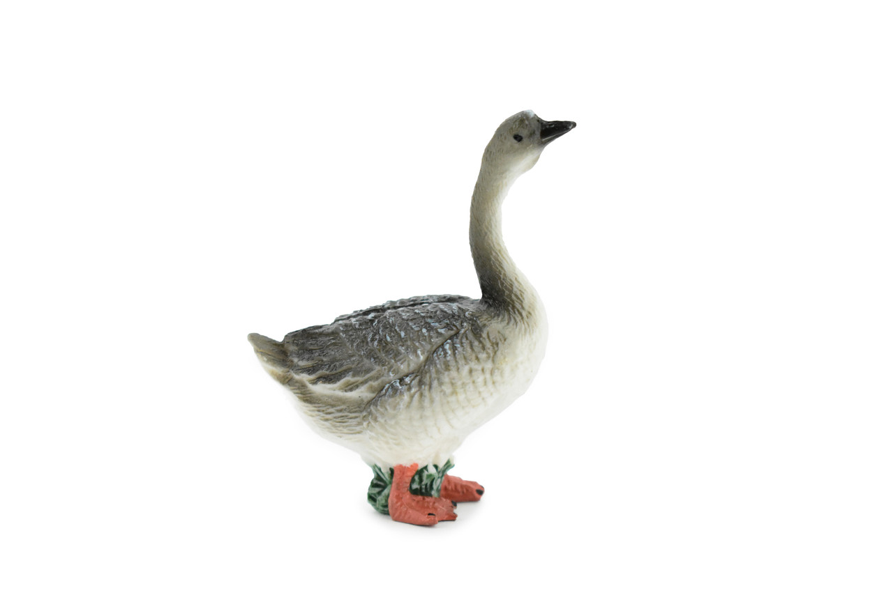 Goose, Grey Goose, Chinese, Hand Painted, Museum Quality, Educational, Hand Painted, Rubber Bird, Realistic Toy Figure, Diorama Model, Kids, 2 1/2 Inches. 