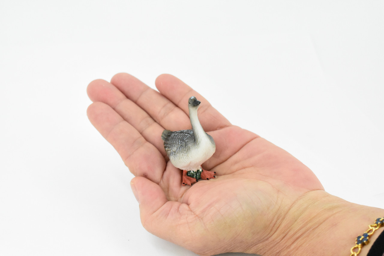 Goose, Grey Goose, Chinese, Hand Painted, Museum Quality, Educational, Hand Painted, Rubber Bird, Realistic Toy Figure, Diorama Model, Kids, 2 1/2 Inches. 
