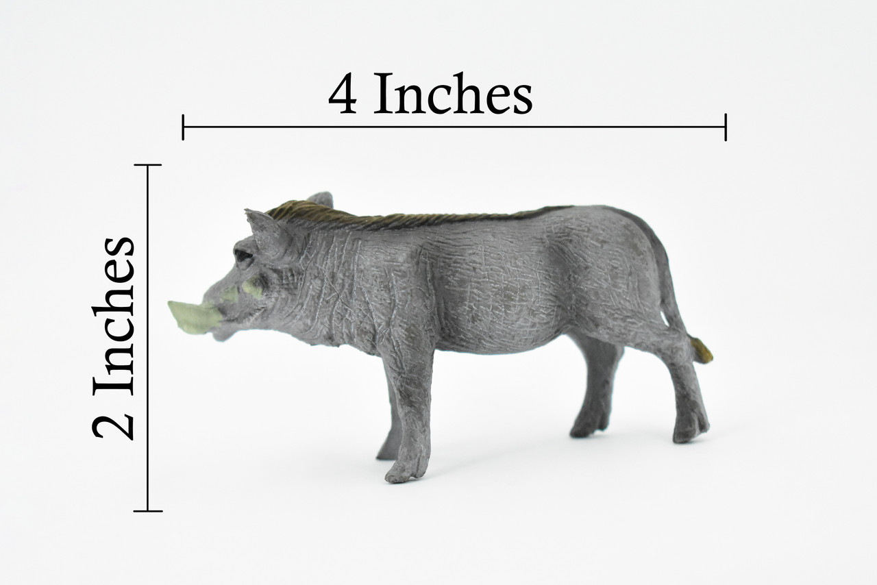Warthog, Wart Hog, Wild Pig, Museum Quality, Hand Painted, Educational, Rubber Animal, Realistic Toy Figure, Diorama Model, Kids,  4 Inches.