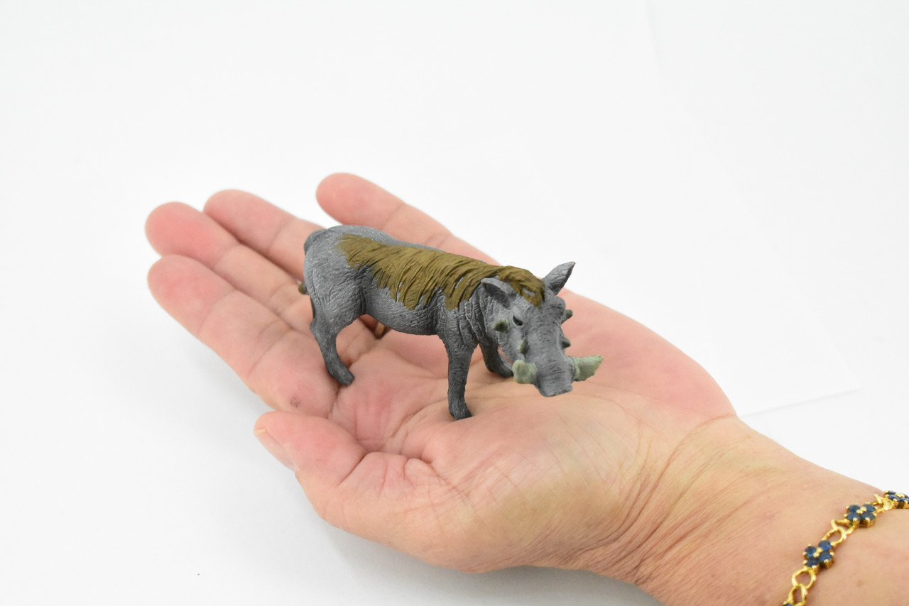 Warthog, Wart Hog, Wild Pig, Museum Quality, Hand Painted, Educational, Rubber Animal, Realistic Toy Figure, Diorama Model, Kids,  4 Inches.