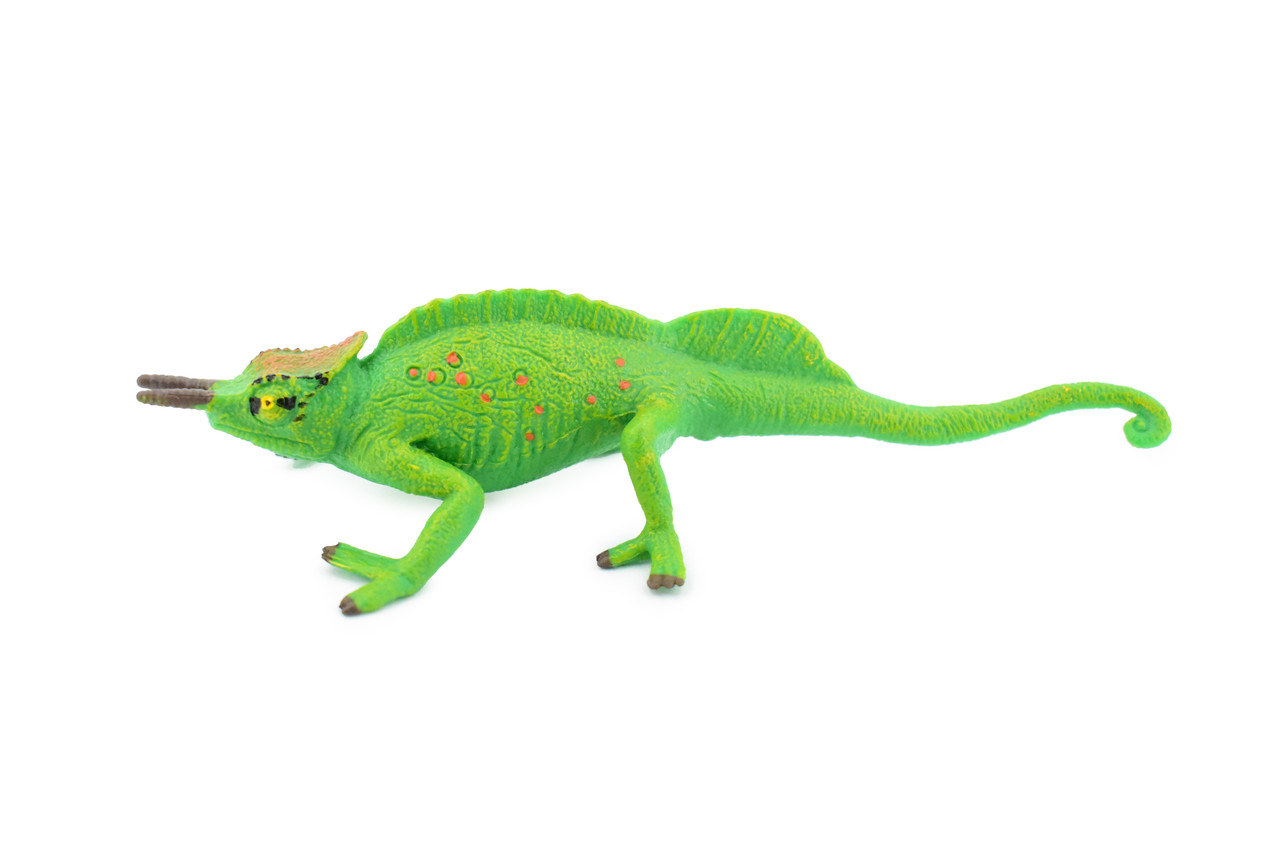 Lizard, Jackson's Horned Chameleon, Museum Quality, Hand Painted, Rubber Reptile, Educational, Realistic, Lifelike, Educational, Gift,    6"   CH270 BB124