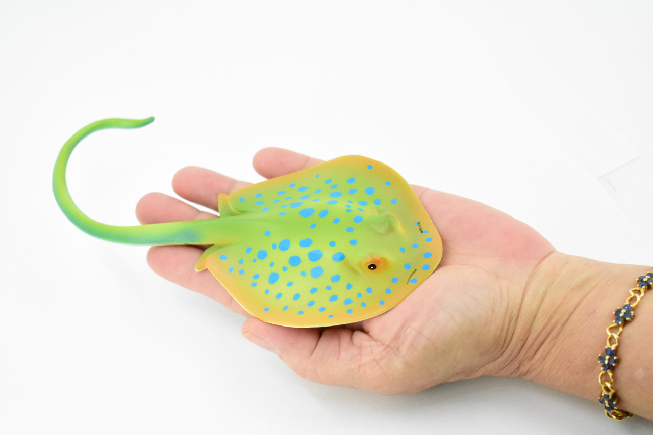 Blue spotted Ribbon tail Ray, Museum Quality, Educational, Rubber Fish, Hand Painted, Realistic Toy Figure, Diorama Model, Kids, Educational, 7 Inches. 