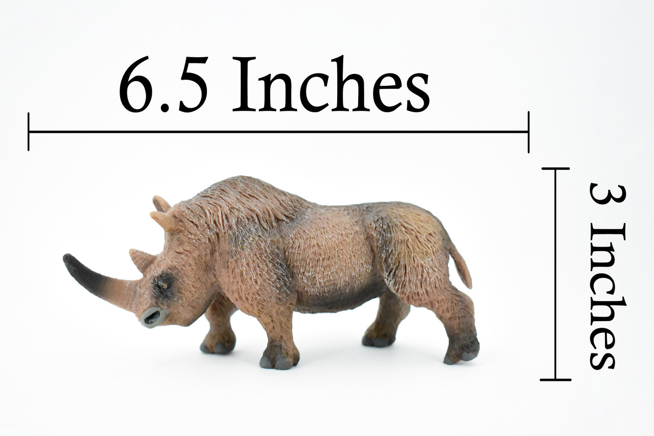 Woolly Rhino, Prehistoric Mammal, Museum Quality, Rubber Animal, Hand Painted, Realistic Toy Figure, Diorama Model, Kids, Educational, 6 1/2 Inches.