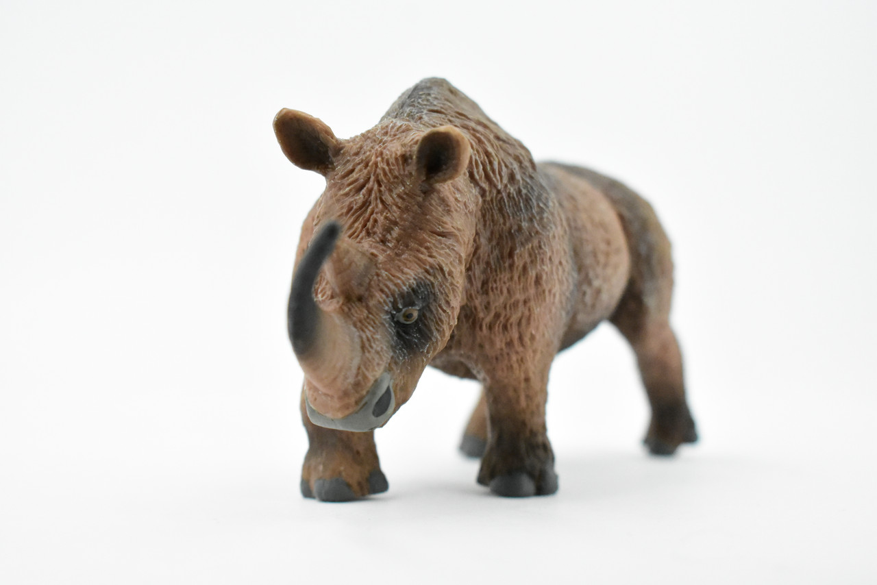 Woolly Rhino, Prehistoric Mammal, Museum Quality, Rubber Animal, Hand Painted, Realistic Toy Figure, Diorama Model, Kids, Educational, 6 1/2 Inches.