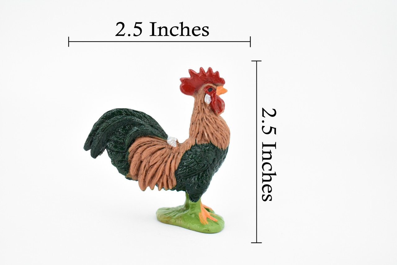 Rooster, Cock, Chicken, Museum Quality, Educational, Hand Painted, Rubber Bird, Realistic Toy Figure, Diorama Model, Replica, Kids, 2 1/2 Inches. 