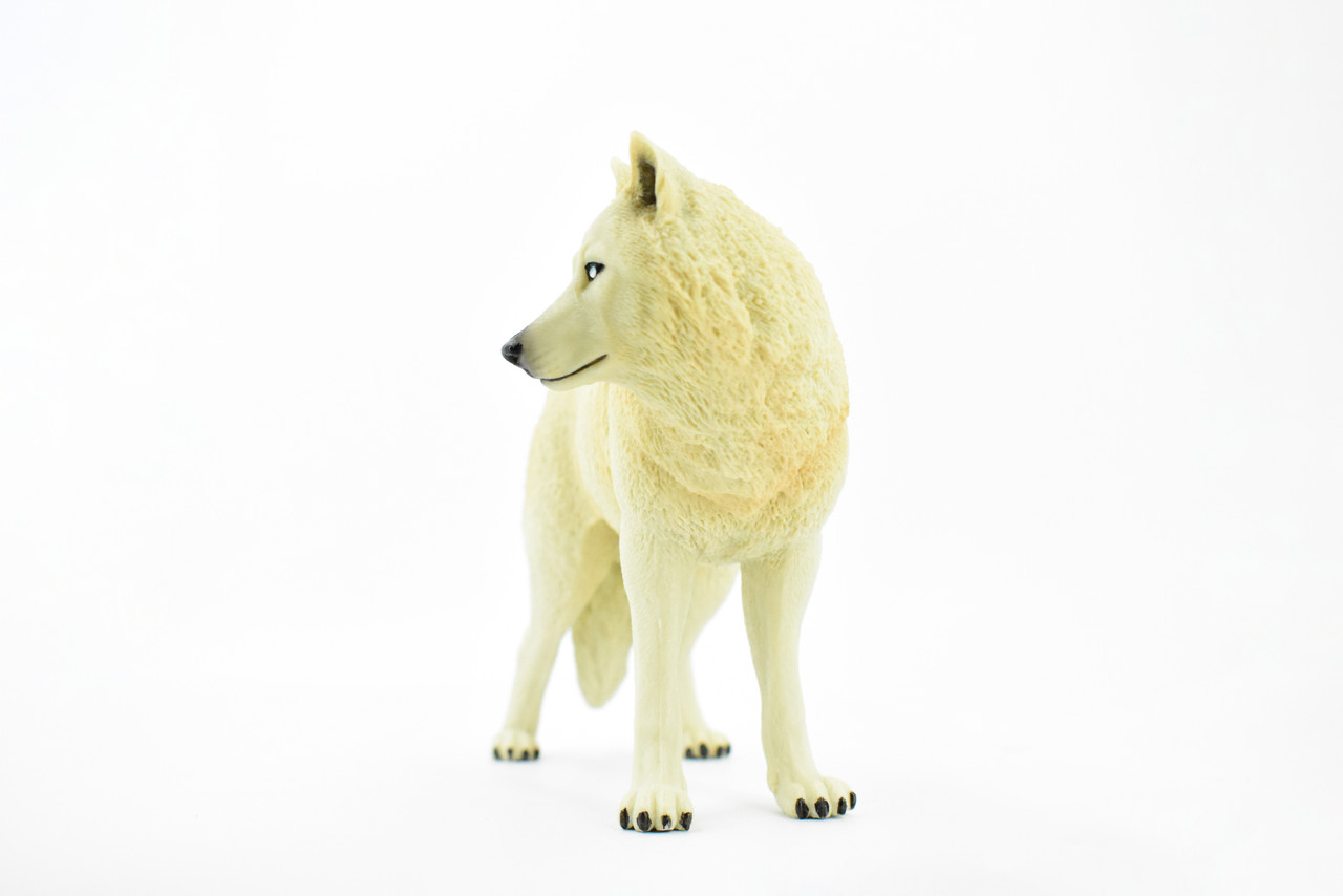 White Wolf, Arctic Timber Wolf, Museum Quality, Hand Painted, Rubber Animal, Educational, Realistic, Figure, Lifelike Figurine, Replica, Gift,      7"     CH390 BB145