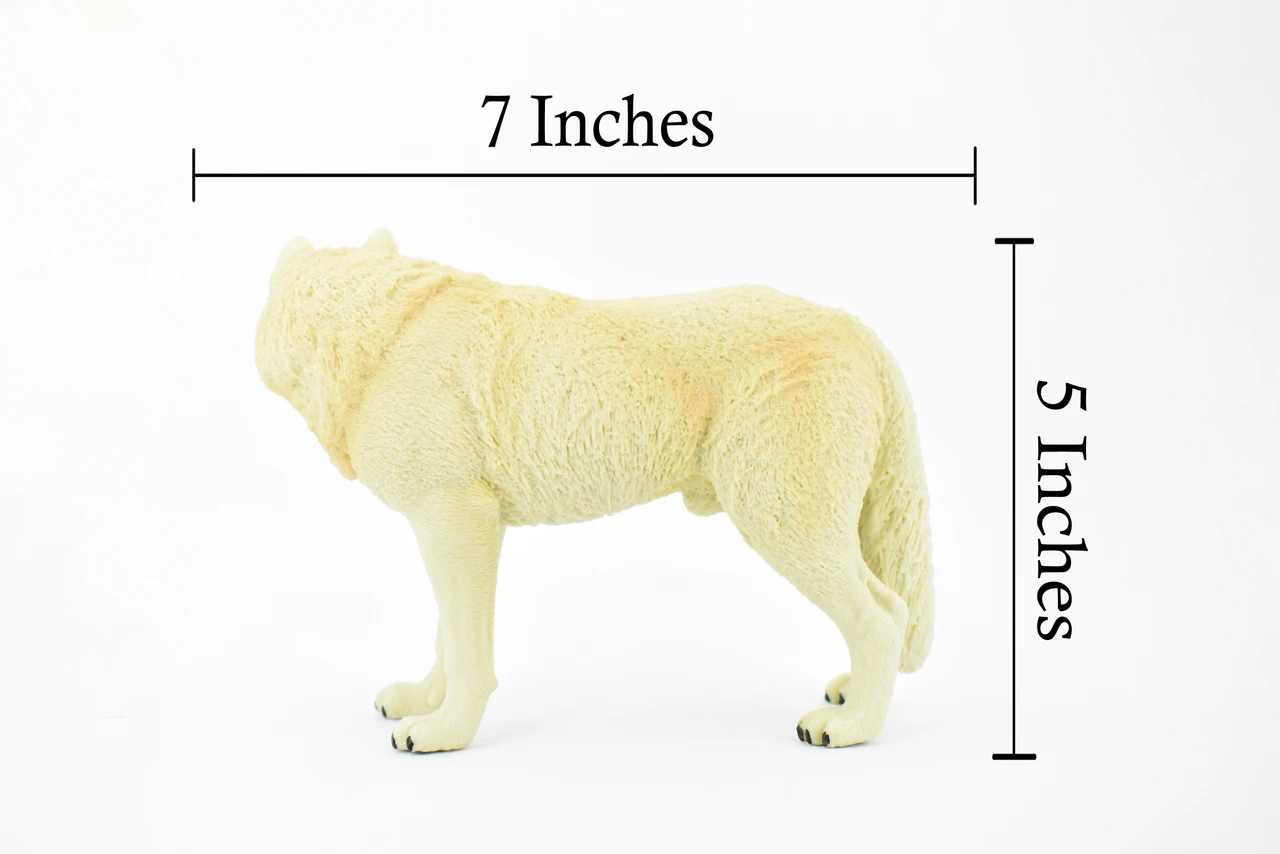 White Wolf, Arctic Timber Wolf, Museum Quality, Educational, Rubber Animal, Hand Painted, Realistic, Diorama Model, Toy, Kids, 7 Inches. 