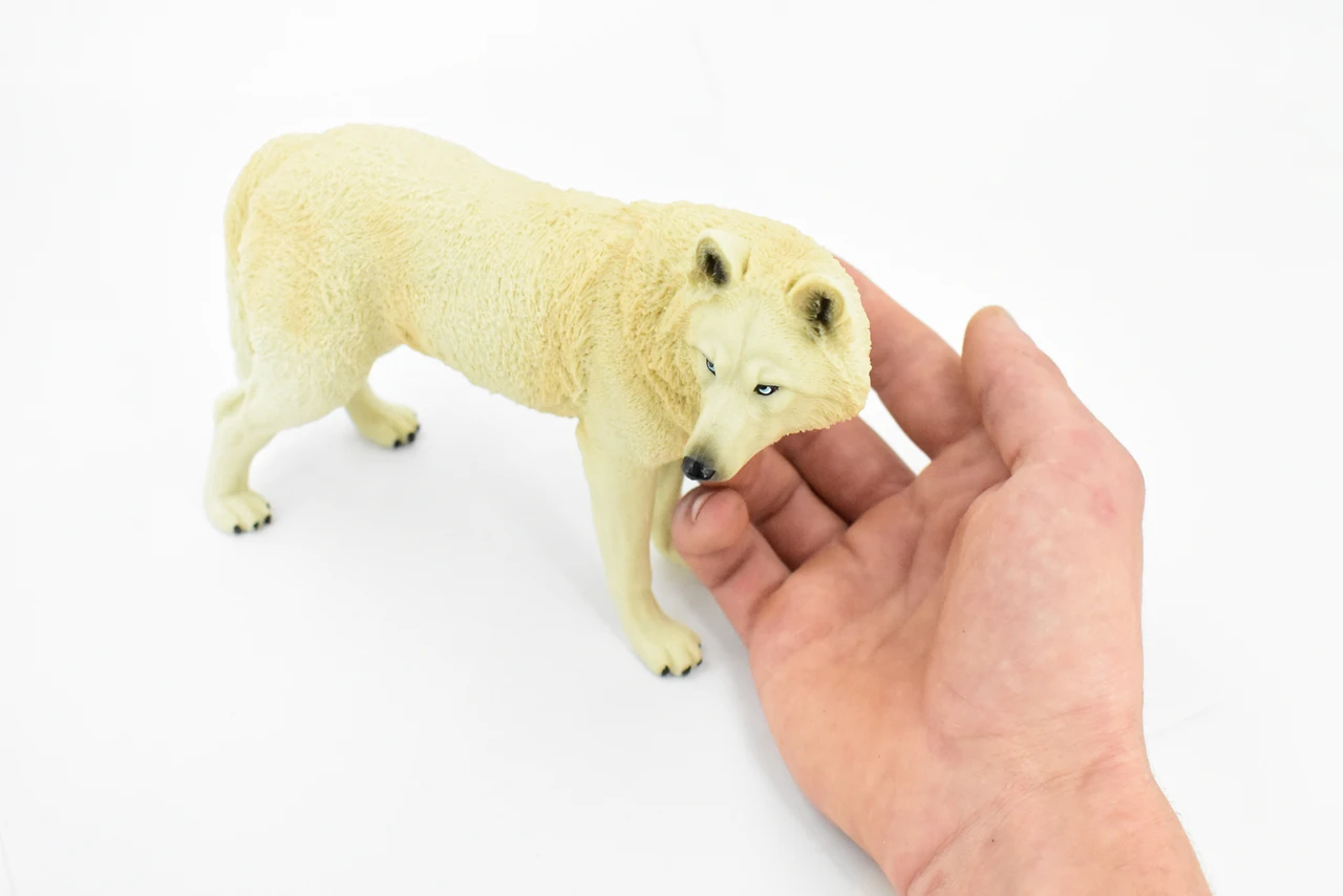 White Wolf, Arctic Timber Wolf, Museum Quality, Educational, Rubber Animal, Hand Painted, Realistic, Diorama Model, Toy, Kids, 7 Inches. 