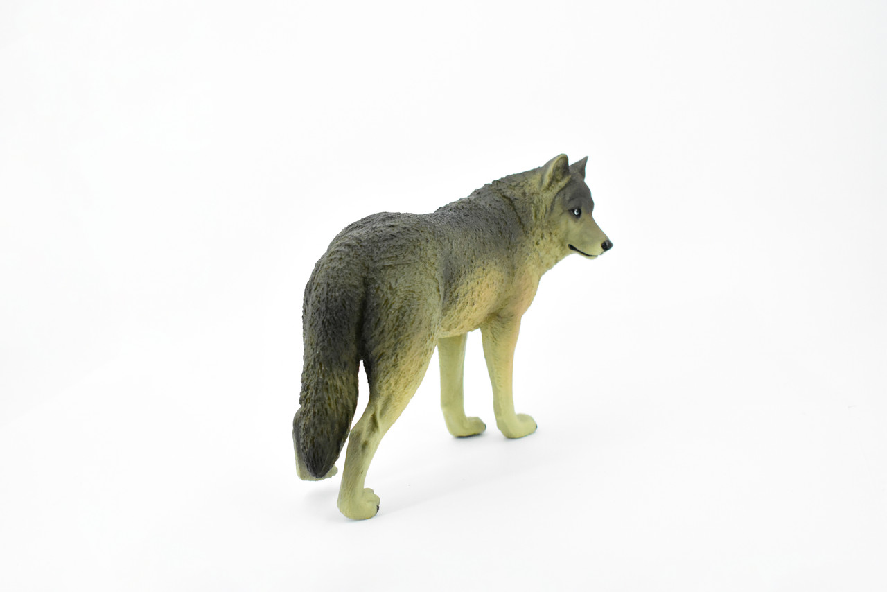 Wolf, Black and Gray, Timber Wolf, Museum Quality, Hand Painted, Rubber Animal, Educational, Realistic, Figure, Lifelike Figurine, Replica, Gift,      7"     CH397 BB149